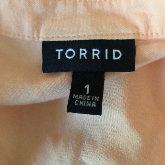 Torrid Challis Tie Sleeve Babydoll Top Peach Asymmetrical Hemline 1 1X - Picture 12 of 14